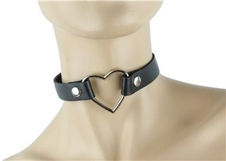 Heart Ring Black Leather Choker by Funk Plus