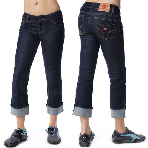 SALE - Lina 5 Pocket Indigo Capri With 3" Cuff by Dickies Girl