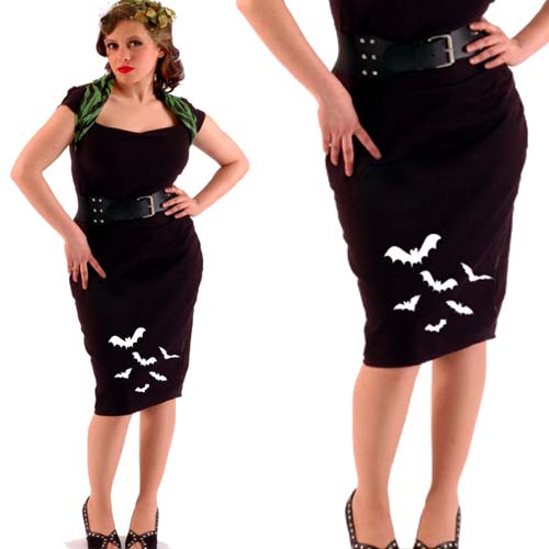 Bats on a black pencil skirt by Dressed To Kill