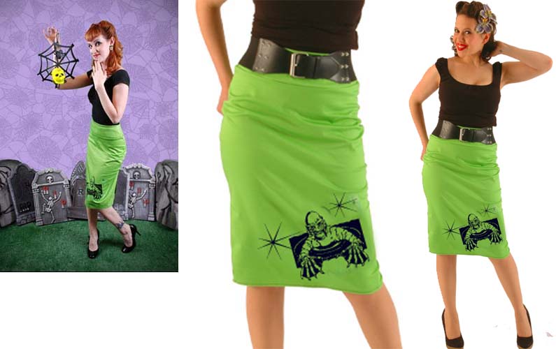 Creature on a green pencil skirt by Dressed To Kill