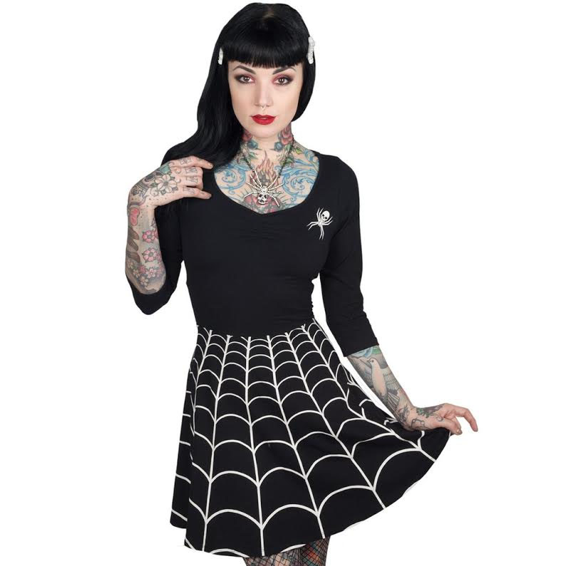 Spiderweb Flared Skater Dress by Kreepsville 666 - White Web