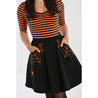 Miss Muffet Spiderweb Mini Skirt by Hell Bunny - Orange Web - SALE