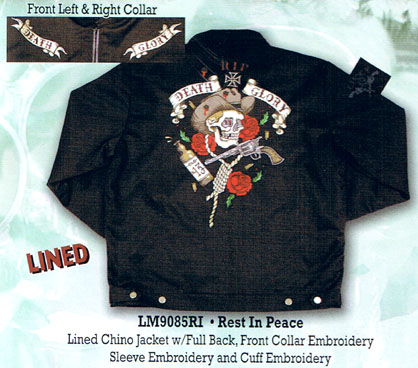 Death Or Glory on front, Rest In Peace on back Lined Chino Jacket by Lucky 13 - SALE