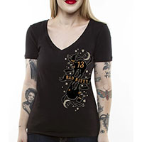 Bad Kitty Women's Deep V Neck shirt by Lucky 13 - on black - SALE sz S only