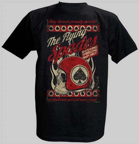 King Kerosin- Flying Spades on a black distressed shirt by Timeless Clothing - SALE