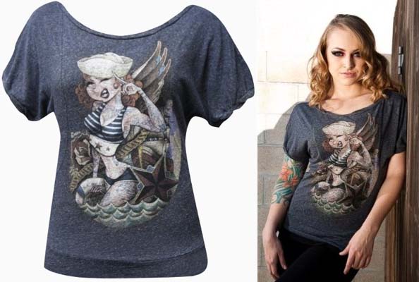 Sailor Jerry Boat Neck Dolman Sleeve girls shirt by Low Brow Art Company