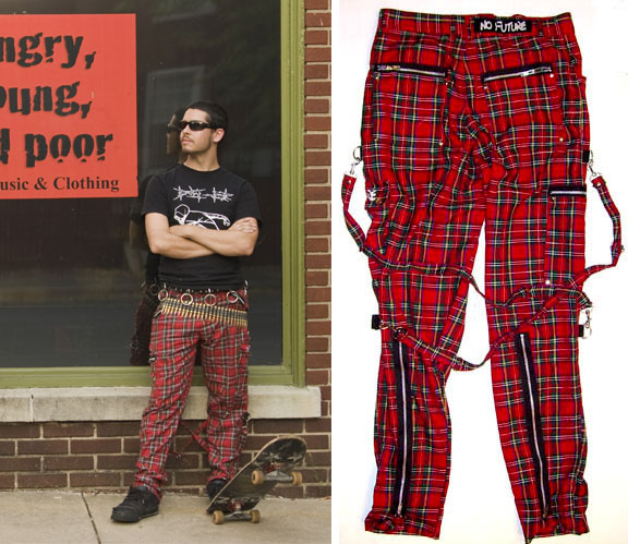 Punk plaid bondage capris