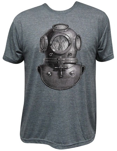 Antique Divers Bell Helmet on a charcoal guys slim fit shirt by Annex Clothing