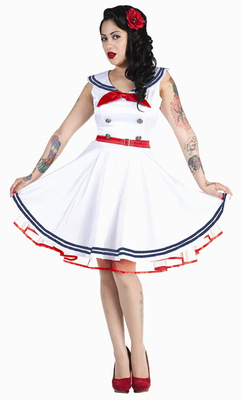 White Full Skirt Retro 50's Sailor Dress by Living Dead Souls/Voodoo Vixen