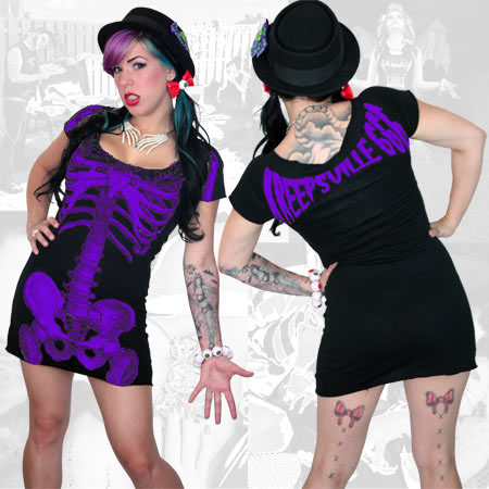 Purple Skeleton Print on a Black Tunic Shirt/Dress by Kreepsville 666