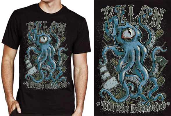 Bitter End Octopus Image on a black shirt by Felon Clothing