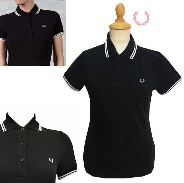 Fred Perry Twin Tipped Girls Polo Shirt- BLACK/SNOW WHITE