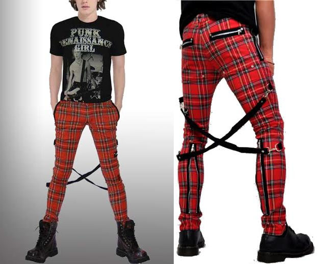 Punk plaid bondage capris