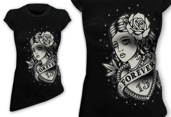 Forever 13 Asymetric Slub Girls Shirt by Lucky 13  - SALE sz M & L only