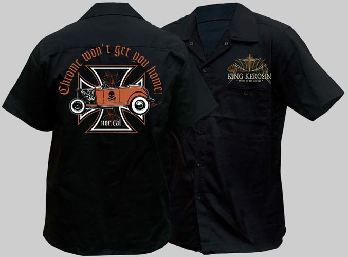 King Kerosin Guys Button Up Work Shirt by Timeless Clothing- Chrome Won't Get You Home - SALE sz 3 X only