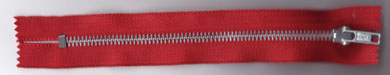 7" Zipper- Red Fabric With Silver Zipper
