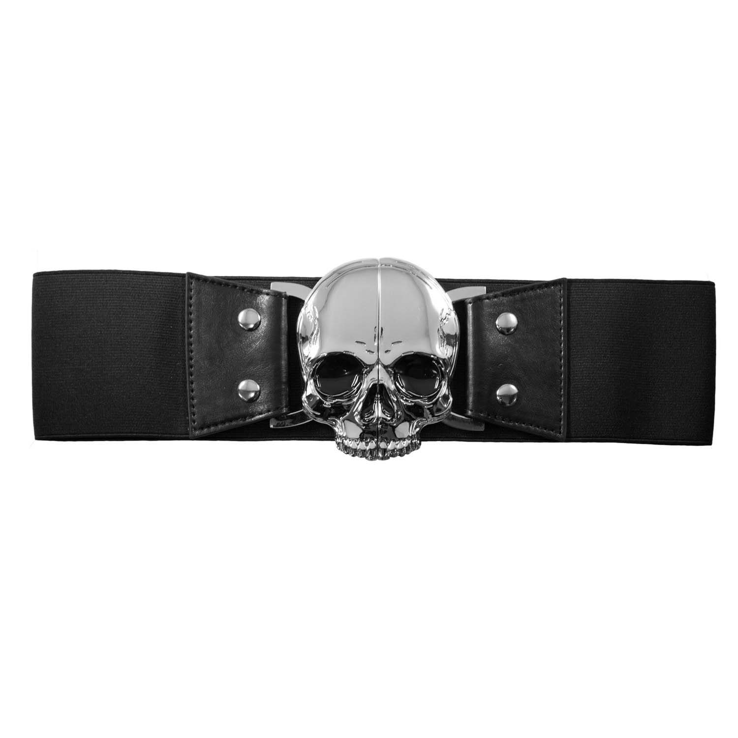 Wide Elastic Retro Belt in Black by Kreepsville  666 - Skull