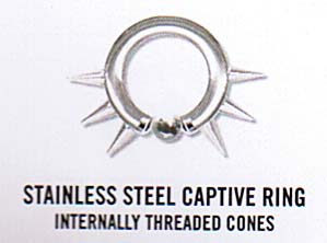 Surgical Grade Stainless Steel Captive Ring With Captive Bead And Internally Threaded Cones