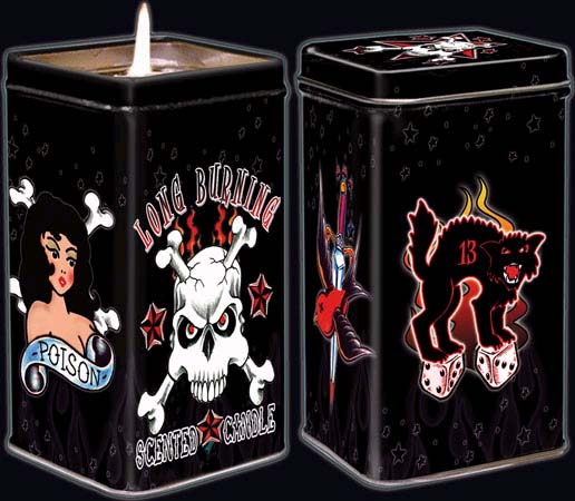 Old School Tattoo Designs tin candle