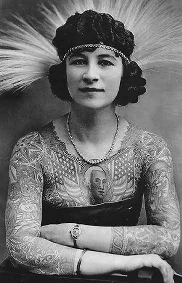 Vintage Tattooed Lady- Artoria Gibbon - Side Show Circus - Fine Art