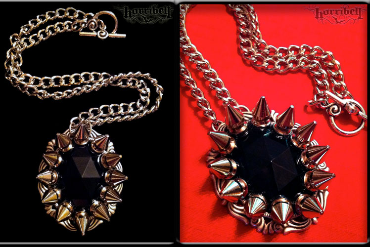Black Gem Spike Necklace by Horribell - The Fury