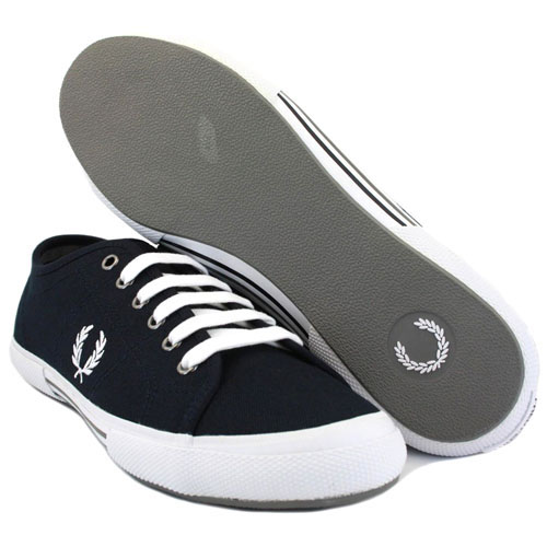 Tennis Style Low Top Plimsoll Canvas Sneaker in NAVY/WHITE by Fred Perry