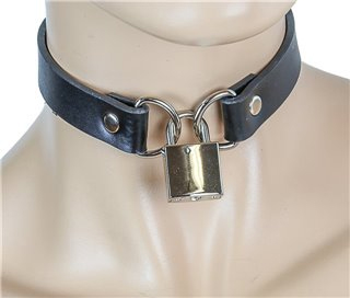 Black Leather Choker With Padlock by Funk Plus