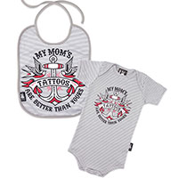 Striped My Mom's Tattoos Gift Set by Six Bunnies (S:0-3m, M:3-6m, L:6-12m) - Gray & White