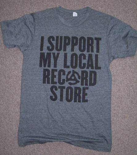 I Support My Local Record Store on a heather grey slim fit shirt (Record Store Day)