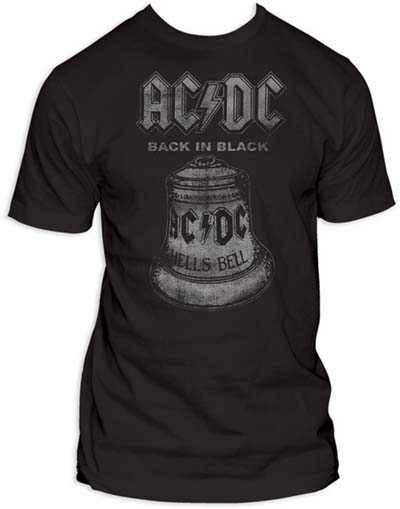 AC/DC- Back In Black/Hells Bells on a black guys slim fit shirt