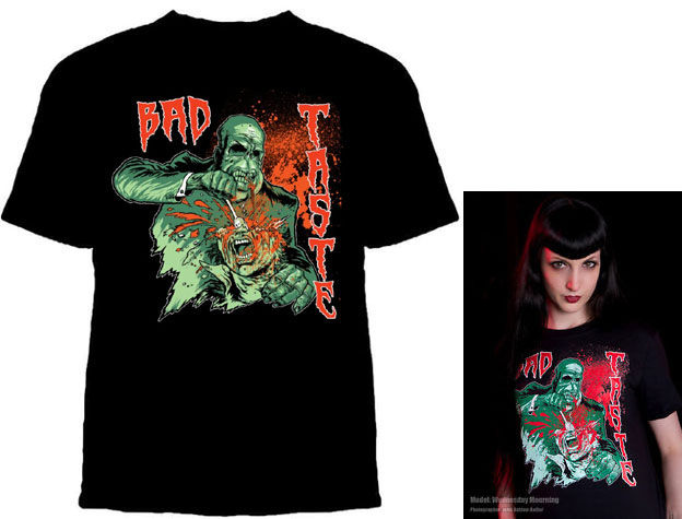 Bad Taste- Dig In on a black shirt