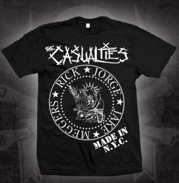Casualties- Made In NYC (Ramones Style) on a black shirt