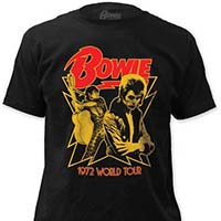 David Bowie- 1972 World Tour on a black ringspun cotton shirt (Sale price!)