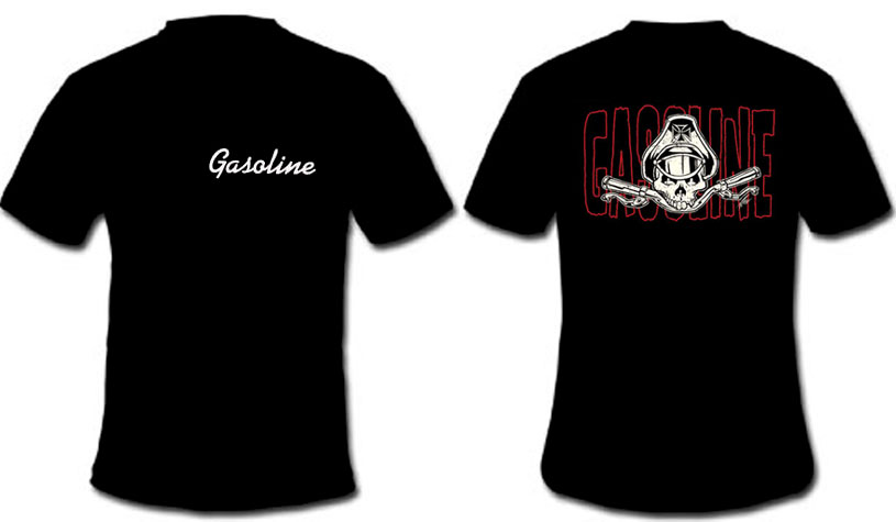 Logo on front, Bones N Bars on back on a black shirt by Gasoline