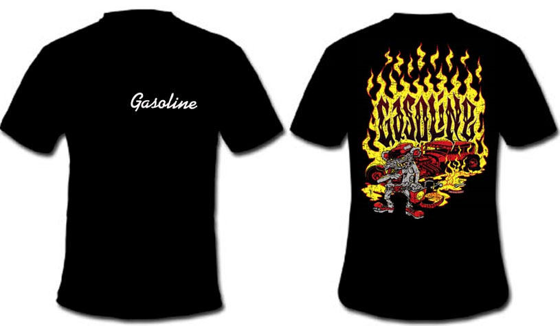 Gasoline Clothing- Logo on front, Rats Revenge on back on a black shirt