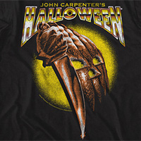 Halloween- John Carpenter's Halloween (Pumpkin & Knife) on a black ringspun cotton shirt