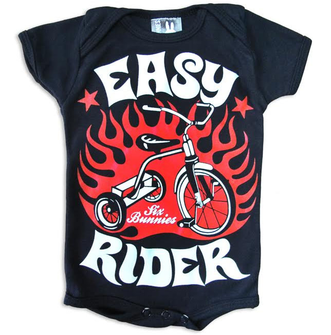 Easy Rider Tricycle Onesie by Six Bunnies (S:0-3m, M:3-6m, L:6-12m, XL:12-18m)