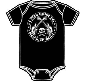I Was Born To Rock N Roll baby onesy by Lucky Mule (S: 3-6 mo, M: 6-12 mo, L: 12-18 mo, XL: 18-24 mo)