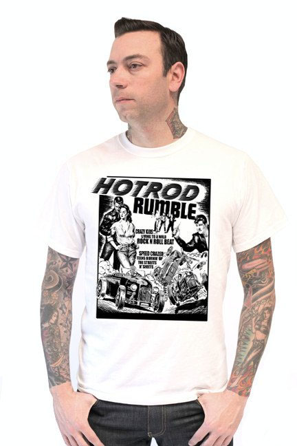 Lucky Mule Brand- Hot Rod Rumble on a white shirt