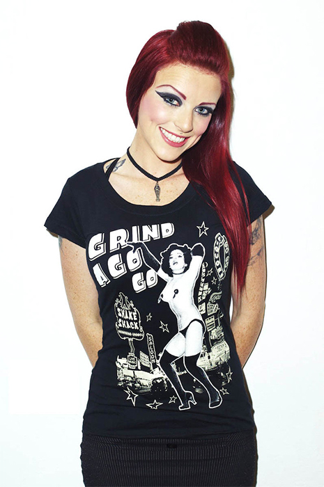 Lucky Mule Brand- Grind A Go Go on a black girls fitted shirt
