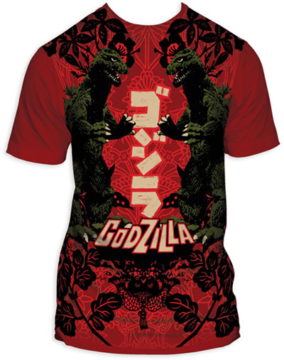 Godzilla- Duplicity subway print (Oversized full shirt image) on a cardinal guys slim fit shirt