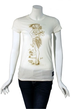 Hula on a White Girls Shirt by Sailor Jerry  - SALE sz L & XL only