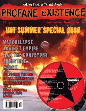 Show product details for Profane Existence #57 Zine & CD (Includes 26 track, hour plus CD featuring Mob 47, End Of All, Massmord, Warcollapse, Wartorn, and many, many more!!)