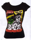 Show product details for Horror, Beware Take Care on a black girls fitted shirt by Hell Bunny