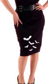 Show product details for Bats on a black pencil skirt by Dressed To Kill