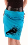Show product details for Coffin on a blue pencil skirt by Dressed To Kill