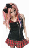 Show product details for Black & Red Plaid Moto Mini Dress by Dead Threads