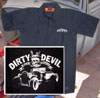 Show product details for Bare Bones on a black short sleeve workshirt by Dirty Devil Clothing - SALE