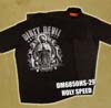 Holy Speed on a black short sleeve workshirt by Dirty Devil Clothing - SALE size small only