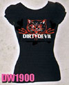 Show product details for Hell Kitten on a black womens puff sleeve shirt by Dirty Devil - SALE